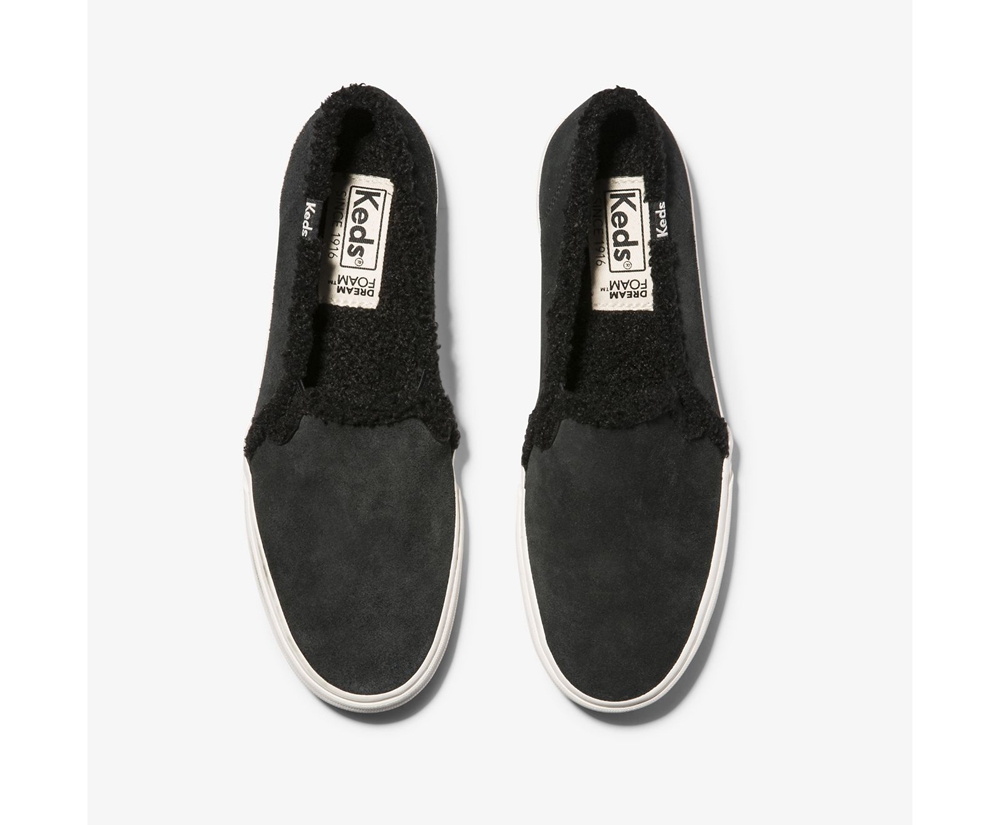 Slip Ons Keds Mujer Negras - Double Decker Suede Faux Shearling - 284-AFDXCI